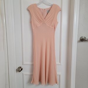 Adrianna Papell Blush Pink Textured Silk Midi Dress Cap Sleeves Whimsical. Sz 6